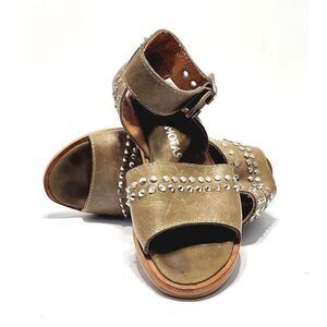 Las Motas Shoes Women's 7 Rustic Leather Boho Studded Green Gladiator Sandals